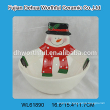 Handmade Christmas ceramic bowl with snowman shape